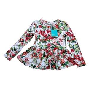 NWT Posh Peanut Ruffle Peplum Top Short Dress Christmas Holiday Beatrix Girl 5-6